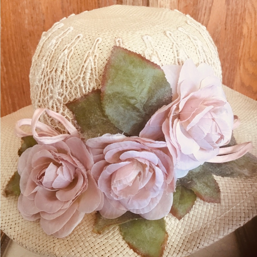 Blush Garden Derby Hat - OOAK Vintage Floral with Raw Silk Accents | EC